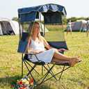 DoCred Beach Chair with Canopy Shade & Foot Rest, Folding Camping Chair, 19.7"D x 22"W x 55.9"H
