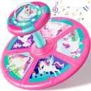 Lehoo Castle Unicorn Sit and Spin Toys for Toddlers 1-3 Girls, Toddler Sit n Spin with Lights and Music, 360Spinning Seat for Body Balance Training, Sensory Toys Birthday Gift for Kids 2-4