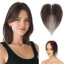 Hairro Human Hair Toppers For Women No Bang Middle Part Side Bangs Hair Clip Wispy Thin Short Wiglet Hairpieces 11 Inches 14g #02 Dark Brown