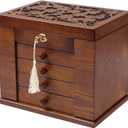 Changsuo Wooden Jewelry Box for Women, Organizer Box of Solid Wood with Lock and Key for Jewelries, Watches, Necklace, Ring, Lockable Storage Case (Dark Brown)