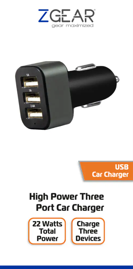Zgear Fast Charge Car Charger 22 Watts