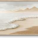 Framed Boho Coastal Beach Wall Art for Living Room, Large Neutral Ocean Canvas Artworks for Walls, Long Horizontal Abstract Minimalist Coastal Art Print for Bedroom Kitchen Office Wall Decor, 16x48 In