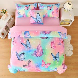 DORCAS 6 Pcs Butterfly Full Bedding Set for Girls,Butterfly Full Comforter Sets with Sheets for Girls Teens Kids (Colorful-1)