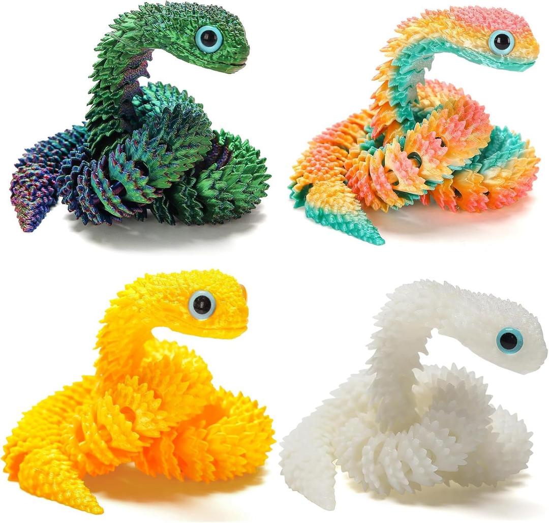 3D Printed Snake,12in Flexible 3D Printed Animal Snake,Christmas Fidget Toys Gifts Halloween Decorations Indoor Outdoor,Decorative Easter for Kids Home Decor. 4pcs