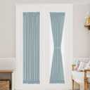 Turquoize Elegant Linen French Door Curtains Light Filtering Curtain Panels Rod Pocket Linen Panel for Glass Door with Tie-Back Privacy Assured Semi Sheer Door Panels, 25" W by 72" L, 2 Panels, Teal