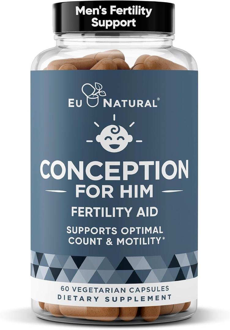 Eu Natural Conception for Him - Male Fertility Supplements with Ashwagandha, Folate & Zinc - Sperm Count, Motility & Strength Support - Fertility Support for Men, 60 Vegetarian Capsules, BBD 03/2028
