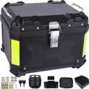 Motorcycle Top Case 45L Trunk Tail Box Bag Aluminum alloy handle with Leather Lining Anti-Theft with Lock & Back Cushion Waterproof Dustproof Easy Installation with Universal Bracket Black