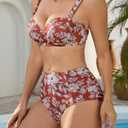Shuangyu Women Two Piece Bikini Sets High Waisted SwimsuitsFlowerXL