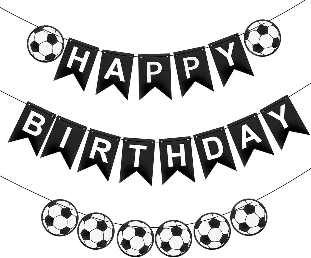 Soccer Birthday Banner, Soccer Party Decorations, Black and White, 6x8 Inches, Standard Banner, Indoor/Outdoor, RM Team Name