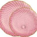 PLASTICPRO 60 Pack Plastic Plates Set of 30-10 inch Plates and 30-7 inch Plate, Elegant Clear Pink Spiral and Gold Rim Disposable Fancy Dishes Heavyweight