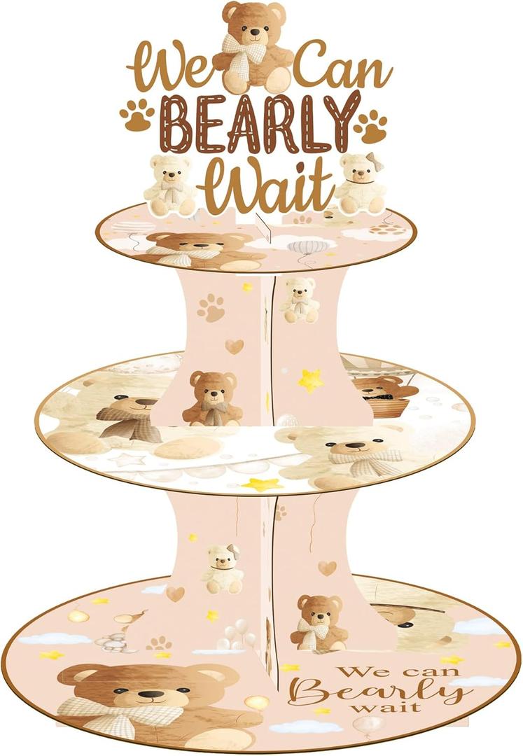 umoni We Can Bearly Wait Cupcake Stand Bear Baby Shower Decorations 3 Tier Bear Theme Cupcake Stand We Can Bearly Wait Baby Shower Decoration Cupcake Holder for Gender Reveal Party Supplies