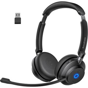 Wireless Bluetooth Headset with Microphone for Work, Bluetooth 5.3, Noise Reduction Mic with HD Voice, HiFi Stereo Sound, Lightweight & Comfortable Design for PC, Laptop, Phone, Call Center, Home