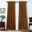 Benedeco Gold Brown Velvet Curtains for Bedroom Window with Back Tab, Super Soft Vintage Luxury Heavy Drapes, Room Darkening Thermal Insulated Curtain for Living Room, W52 by L120 inches, 2 Panels