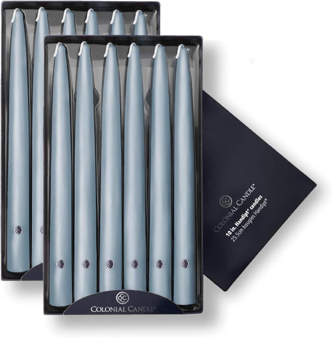 Colonial Candle Unscented Taper Candle, Handipt Collection, Wedgewood, 10 In, Pack of 12 - Up to 8 Hours Burn