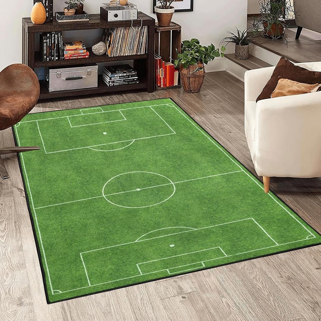 Soccer Printed Area Rug Football Field Patterned Carpet Sport Game Non-Slip Floor Mat for Living Room Bedroom Playroom Decor Gift for Football Lovers 36X24 Inch