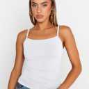 Trendy Queen Womens Adjustable Camisole Sleeveless Square Neck Spaghetti Strap Tank Tops Basic Shirt (White, XS)