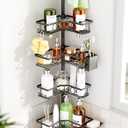 Adjustable Tension Pole Shower Caddy: Rustproof Corner Bathroom Organizer 4-Tier 31-124" No Drill Standing Shelves Fits Apartments Rentals Bathroom Bathtub, for Shampoo, Conditioner, Bath Essentials, Item Shape: L-Shape