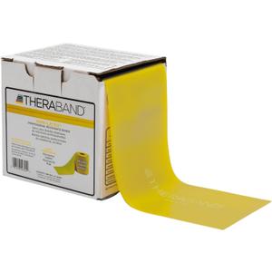 THERABAND Resistance Band 25 Yard Roll, Non-Latex Professional Elastic Stretch Bands for Upper & Lower Body Exercise Workouts, Physical Therapy, Lower Pilates, Flexibility, & Rehab, Dispenser Box (Yellow - Thin)
