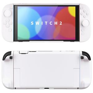 PlayVital Hard Case for Nintendo Switch 2 with Extra Stand & Thumb Grip Caps | Split Design, Dockable Protective Full-Body Shell Cover for Nintendo Switch 2 | Solid Color Series, White