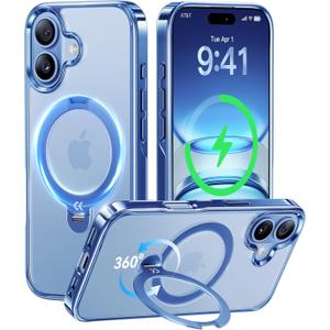 CASEKOO Mist Blue Designed for iPhone 17 Case with 360 Spin Magnetic Stand [Fit for MagSafe][17FT Military Protection] Slim Polished Frame Titanium Alloy Sturdy Stand 6.3'', Mist Blue