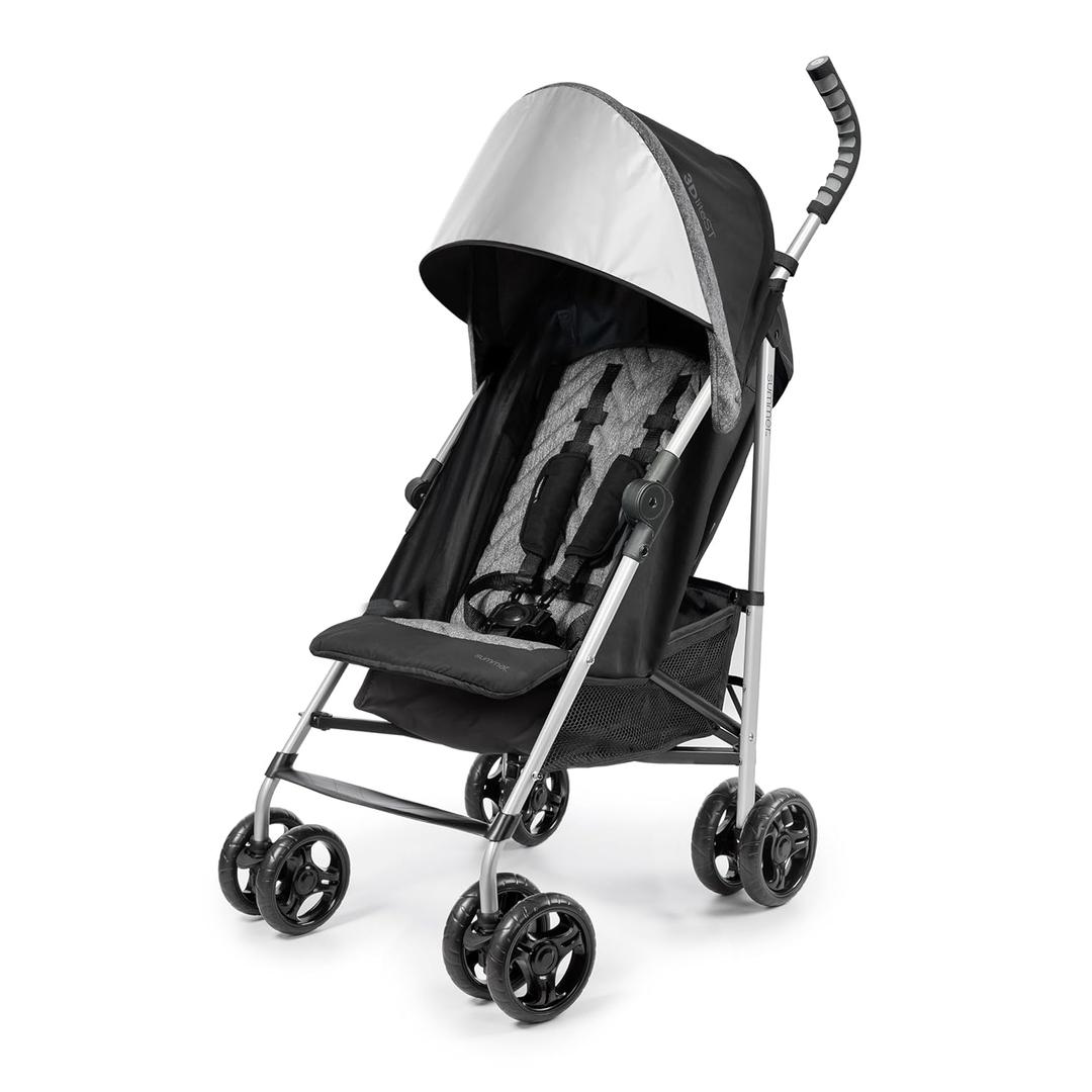 Summer Infant 3Dlite ST Convenience Stroller, Black & Gray - Lightweight Stroller with Steel Frame, Large Seat Area, Multi-Position Recline, Storage Basket - for Travel and More (Gray/Black)