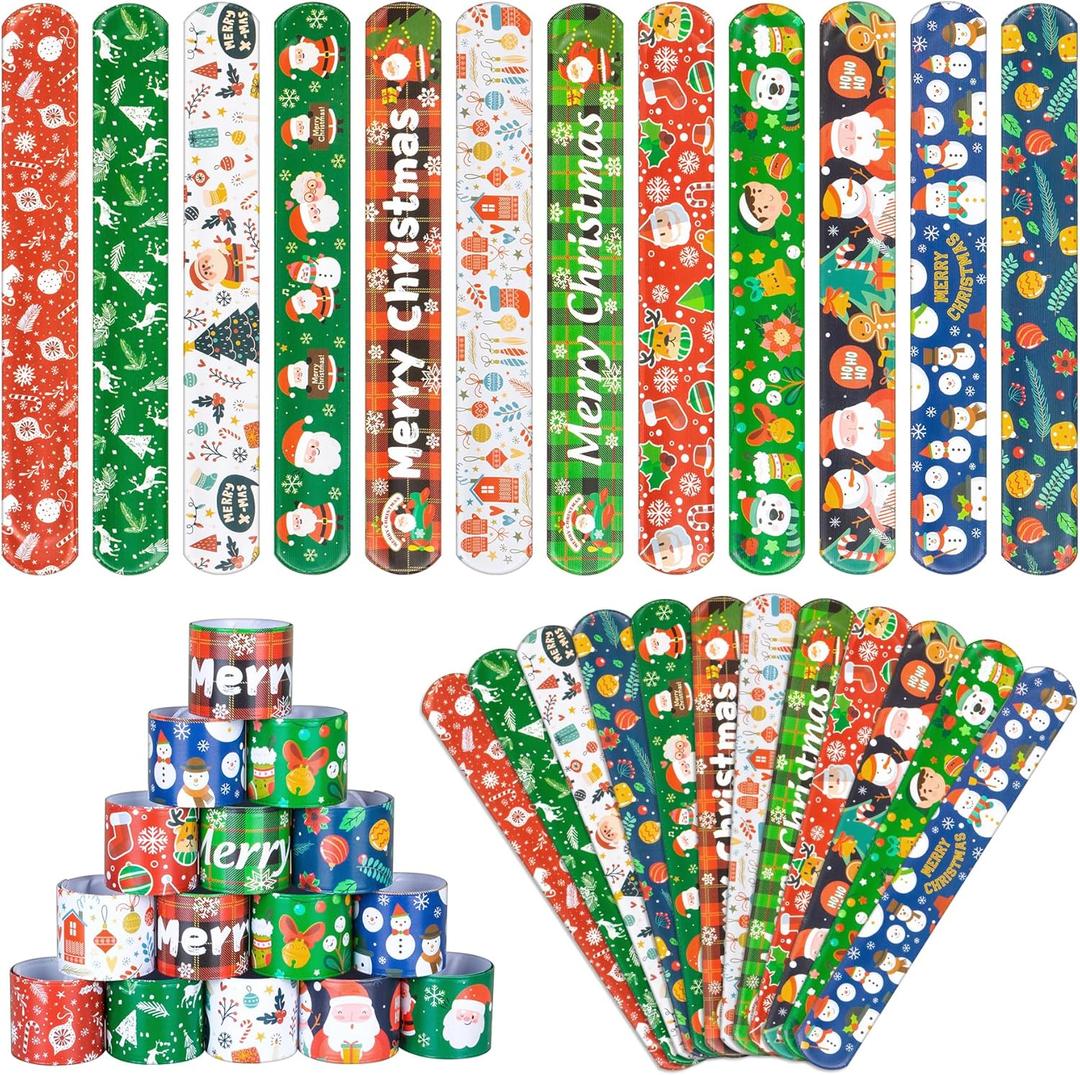 36 Pieces Christmas Slap Bracelets for Kids, 12 Styles Colorful Christmas Slap Wristbands Bulk for Kids Xmas Party Favors Toys Prizes Goodie Bags Fillers