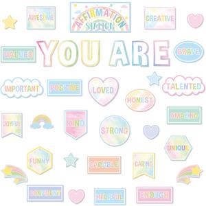 Pastel Affirmation Station Motivational Bulletin Board Set Pastel Rainbow Bulletin Board for Classroom Wall Decor Positive Affirmations Station Posters Mental Health Cutouts for Classroom Mirror Decor