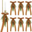 Chuangdi 6 Pcs Christmas Teardrop Swag with Velvet Bow for Wall Candle Sconce Cypress Swag Wreath Brown Bow Decor Artificial Greenery Cedar Ornaments for Christmas Xmas Wall Cabinet Chandelier Decor