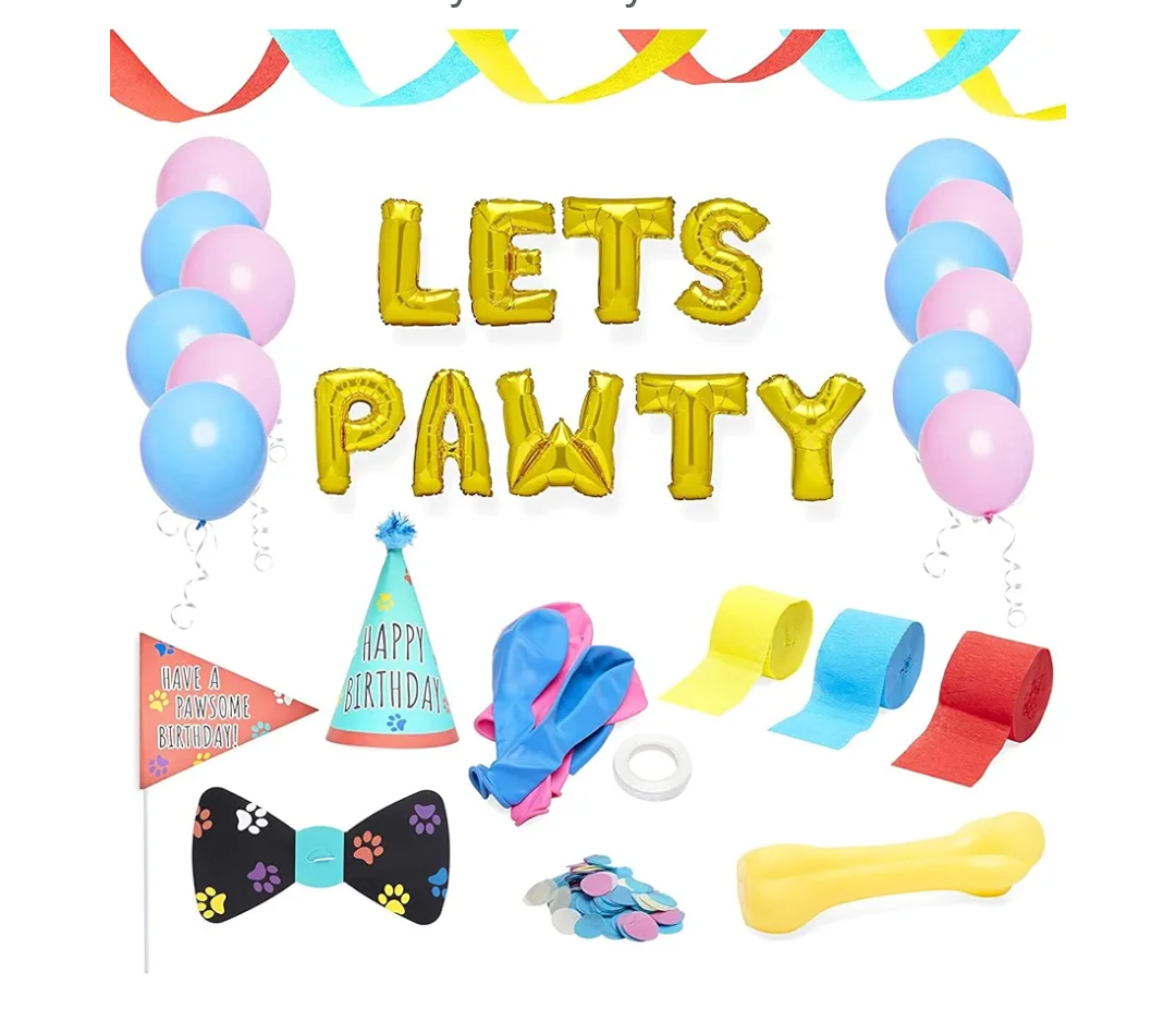 BLUE PANDA 25 Pieces Dog Birthday Party Supplies, Lets Pawty Decorations Kit with Party Hat, Balloons, Streamers - Let Pawty Birthday Decoration