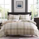 MaiRêve Plaid Full Comforter Sets, Khaki Green Grid Farmhouse Bedding Set Bed in A Bag, Classic Checkered Comforter Sets with Fitted & Flat Sheet, Pillowcases & Shams 80"x90"
