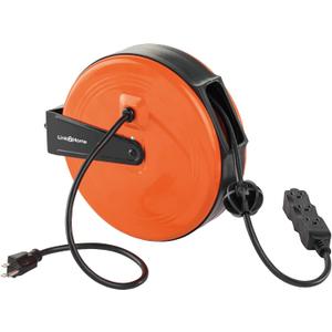 Link2Home 30 Ft Retractable Extension Cord Reel with 3 Outlets, Ceiling or Wall Mountable, 16/3 SJTW Cable, Circuit Breaker, Metal Mounting Plate and Hardware for Garage or Workshop