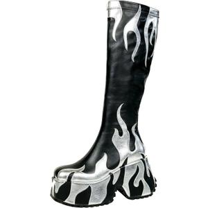 HiColor women’s side zipper high heeled red Flames printing thick sole boots high boots round toe boots GOTH BOOTS PUNK PLATFORM BOOT Y2K FLAME SHOES, Size 9