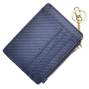 woogwin Slim RFID Credit Card Holder for Women Mini Front Pocket Wallet Purse With Keychain(Carbon Darkblue)