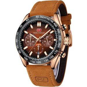 MINI Focus Men Watches Business Casual Wrist Watches (Multifunction/Waterproof/Luminous/Calendar) Genuine Leather Band Fashion Watch for Men