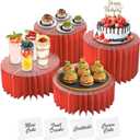 4 Pack Buffet Risers Food Risers for Buffet Table Acrylic Risers Display Stands Tall Cake Stands Cylinder Stands for Party Pedestal Cake Stand Dessert Table Display Set Cupcake Stands Cupcake Display (Red, 4)