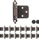 JQK 1/2 Inch Overlay Cabinet Door Hinges Oil Rubbed Bronze, 30 Pack 15 Pairs Flush Face Mount Cupboard Self-Closing Kitchen Cabinet Hinges with Door Bumper, CH200-ORB-P30