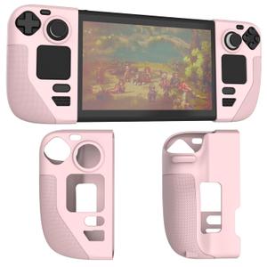 Silicone Protective Shell Cover Skin Compatible with Steam Deck/Steam Deck OLED, Non-Slip Texture Handle Case for Steam Deck, Anti-Collision Cover with 4 Thumb Caps. (Pink)