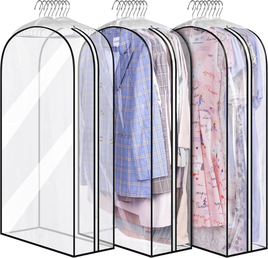 MISSLO 10" Gusseted All Clear Garment Bags for Hanging Clothes 3 Packs 40" Suit Bags for Closet Storage Hanging Clothes Storage Suit Cover for Shirts, Coats, Dresses