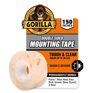 2 x Gorilla Tough & Clear Double Sided Mounting Tape, Clear Tape, 1" x 150" (Pack of 1) - Weatherproof for Indoor or Outdoor