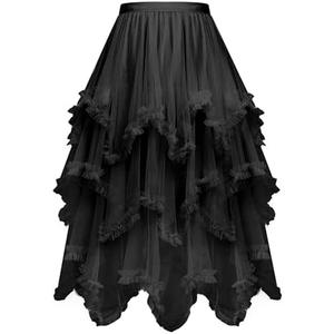 C-ZOFEK Women's Tulle Skirt, High Low Ruffle Layered Fairy Skirt for Dress Costume, Black, M/L