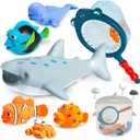 No Hole Mold Free Bath Toys for Toddlers 1-3, Water Toys for 6-12 Months Infants with Storage Bag, Baby Shark Toys for Pool, Bathtub, Beach, Shower, Tub, Kids Boys Girls Gifts