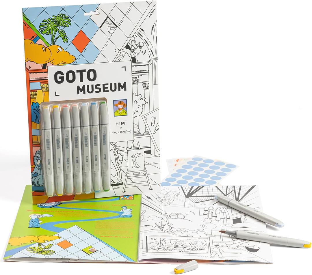 HIMI CC Marker Set, GOTO Museum Gift Box Dual Tip Quick Drying Markers, Clean Smelling Alcohol Marker,Hard and Soft Nib for Youth Adults Coloring Illustration, Great Value Pack (Orange)