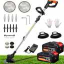 21V Electric Weed Wacker, Cordless Brush Cutter String Trimmer with Adjustable Pole & 2x3.0Ah Battery-Powered Weed Wacker, Lightweight & Low Noise, Foldable 3-in-1 Weed Eater for Outdoor, Garden, Yard