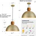 ELYONA 16 Inch Large Hammered Pendant Light Fixtures Ash Wood Vintage Dome Hanging Lamp Antique Gold Metal Kitchen Chandelier for Island, Farmhouse Dining Room Living Room Hallway Brushed Brass
