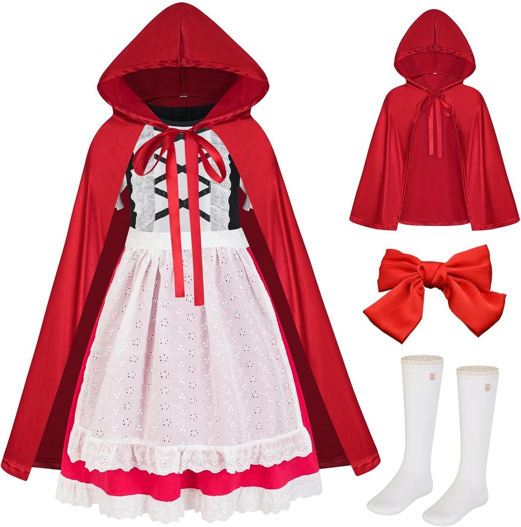 EBYTOP Halloween Costume for Kids Girls, Red Mini Dress With Cape and Accessories (3T(3-4yr))