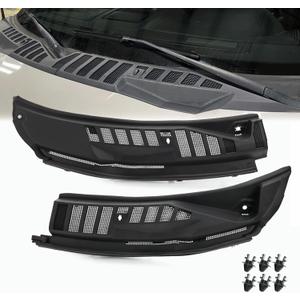 Windshield Wiper Cowl Cover Panel Grille Compatible with 2017-2022 Ford F250 F350 F450 F550 Super Duty, Left & Right Side Front Insert Panel with Clip, Replaces#HC3Z-25022A68-AA(Without Nozzles Hoses)