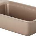 Rachael Ray Cucina Bakeware Oven Lovin' Nonstick Loaf Pan, 9-Inch by 5-Inch Steel Pan, Latte Brown with Agave Blue Handles
