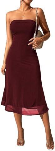 SOLY HUX Women's Strapless Midi Dress Tube Top Off Shoulder Sleeveless Fitted Cocktail Club Party Formal Long Dresses, Medium