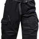 Mylldey Men's Cargo Shorts 3/ 4 Relaxed Fit Mens Running Shorts 7 Pockets Elastic Waist Cotton Hiking Shorts (Black, L)