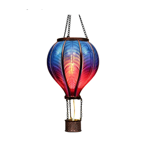 COLLECTIONS Hot Air Balloon Solar Lantern for Garden Decor, Flickering Flame Hanging Solar Light for Outdoor Decorations, Blue & Purple Plastic Lamp for Yard Tree Porch Party, Gift for Mom